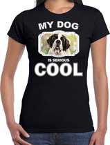 Sint bernard honden t-shirt my dog is serious cool zwart - dames - Sint bernards liefhebber cadeau shirt L