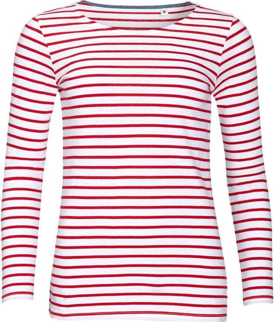 SOLS Dames/dames Marine Long Sleeve Stripe T-Shirt (Wit/rood)