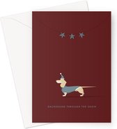 Hound & Herringbone - Carte de Noël de teckel crème - Carte de voeux festive de teckel crème