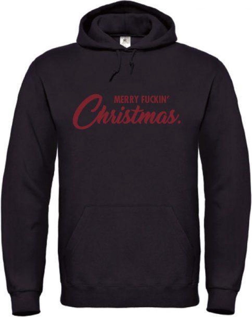 Foute kersttrui hoodie zwart XL - Merry fuckin' Christmas - Rood - soBAD. | Kersttrui soBAD. | kerstsweaters volwassenen | kerst hoodie volwassenen | Kerst outfit | Foute kerst truien