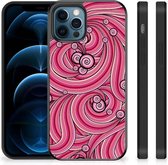 Smartphone Hoesje iPhone 12 Pro | 12 (6.1") Back Case TPU Siliconen Hoesje met Zwarte rand Swirl Pink