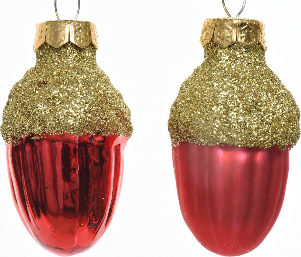 Decoris Eikel Glas Glans-Mat Glitter Kerstrood dia3x4cm