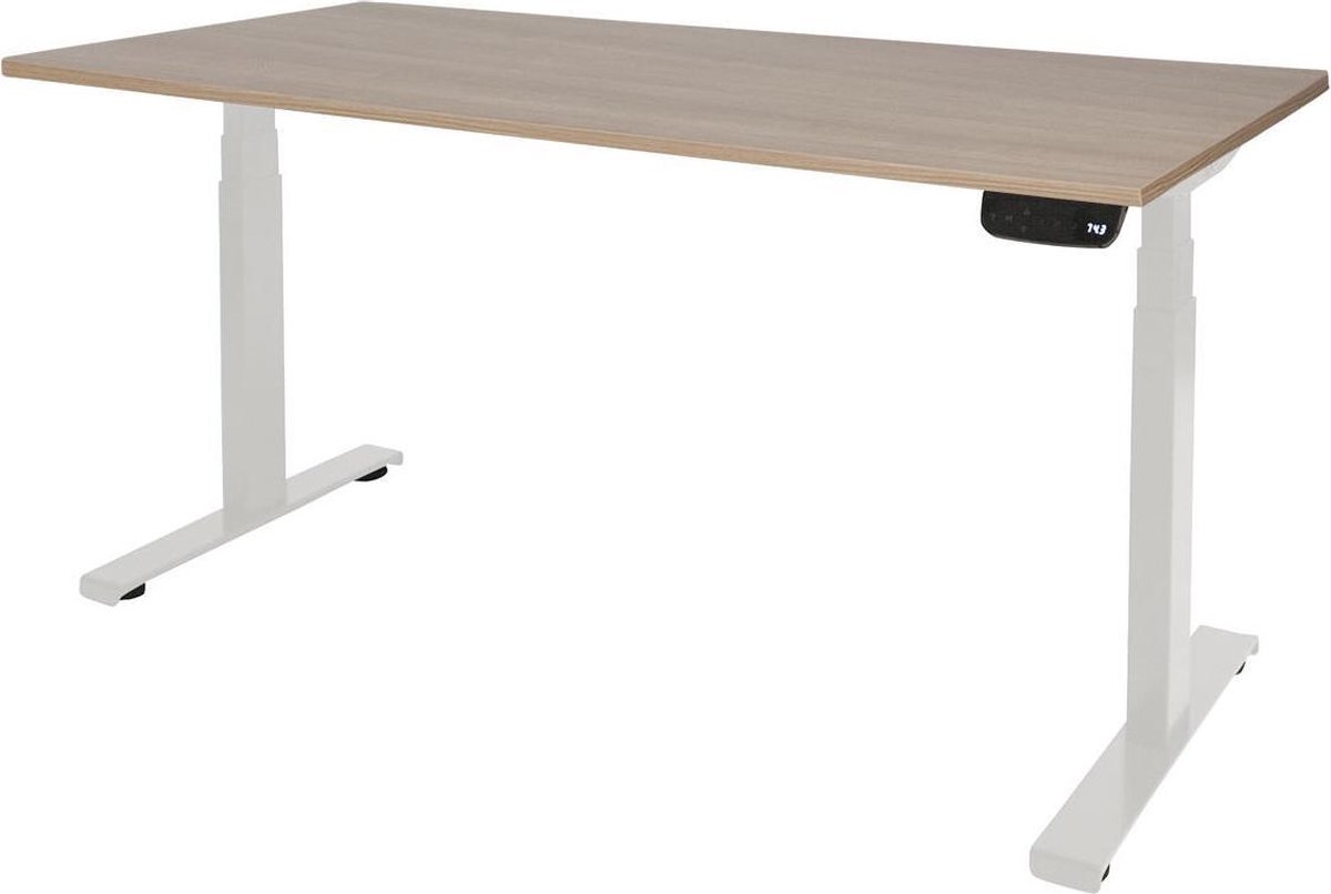 RoomForTheNew Bureau Heathrow plus-Desk - Zit sta Bureau - Zit sta Bureau Elektrisch - Gaming Bureau - Game Bureau - Verstelbaar Bureau - standing Desk--Havana blad-Wit  onderstel- 140x80