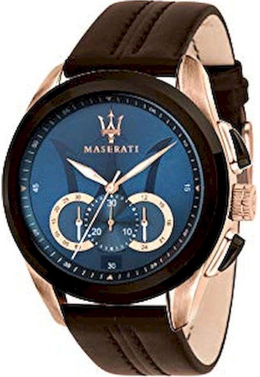 Maserati Traguardo Horloge - Maserati heren horloge - Blauw - diameter 45 mm - Rose Gold toned Stainless Steel
