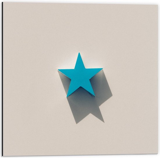 Dibond - Blauwe Ster op Witte Achtergrond  - 50x50cm Foto op Aluminium (Wanddecoratie van metaal)