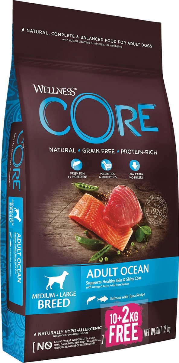 Wellness Core Grain Free Dog Ocean Zalm&Tonijn – Hondenvoer – 12 kg Bonusbag