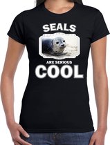 Dieren grijze zeehond t-shirt zwart dames - seals are serious cool shirt - cadeau t-shirt zeehonden/ zeehond liefhebber L