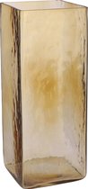Transparante/lichtbruine rechte accubak vaas/vazen van glas 14 x 14 x 35 cm - Vic - Woonaccessoires/woondecoraties - Glazen bloemenvaas - Boeketvaas