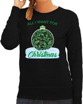 Wiet Kerstbal sweater / foute Kersttrui All i want for Christmas zwart voor dames - Kerstkleding / Christmas outfit L