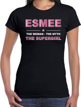 Naam cadeau Esmee - The woman, The myth the supergirl t-shirt zwart - Shirt verjaardag/ moederdag/ pensioen/ geslaagd/ bedankt XS
