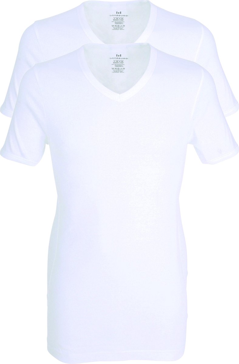 Gotzburg heren T-shirts slim fit V-hals (2-pack) fine rib - wit - Maat: XL