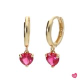 La Rosa Princesa Zirkonia Hart Klapoorringen 10mm Goud 14 kt  Fuchsia