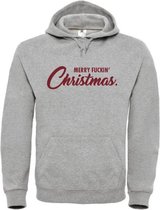 Kerst hoodie grijs M - Merry fuckin' Christmas - Rood glitter - soBAD. | Kersttrui soBAD. | kerstsweaters volwassenen | kerst hoodie volwassenen | Kerst outfit | Foute kerst truien