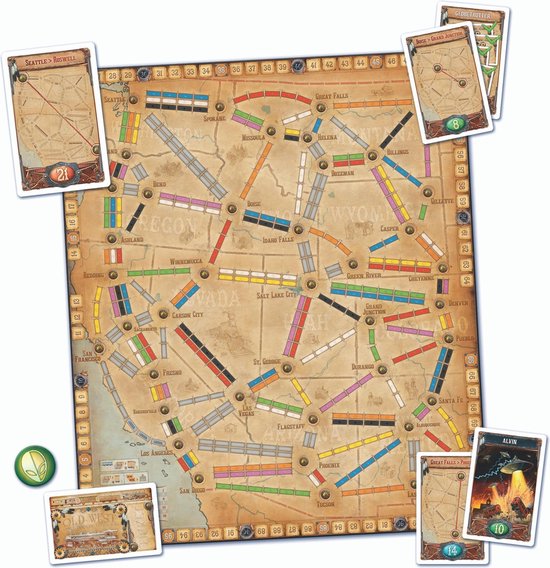Thumbnail van een extra afbeelding van het spel Ticket to Ride Spellenbundel - 2 stuks - Europa (Basisspel) & Uitbreiding Frankrijk & Old West