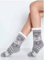 Teddy kachel sokken | kerst print | grijs