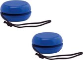Voordeelset van 10x stuks houten jojos speelgoed blauw 5.5 cm - Kinderspeelgoed