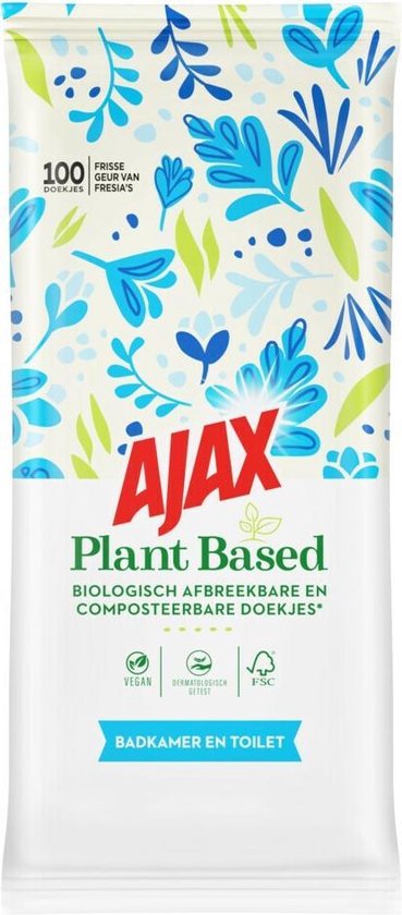 Ajax Plantaardige Reinigingsdoekjes Badkamer en Toilet 100 stuks