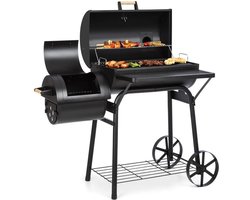 Klarstein Beef Brisket Smoker Grill - Houtskoolgrill/rookoven, roestvrijstalen grillroosters, thermometer in deksel, 2 grote wielen, optimale warmtebehoud, zwart