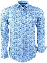 Ferlucci - Heren Overhemd met Trendy Design - Calabria - Stretch - Blauw