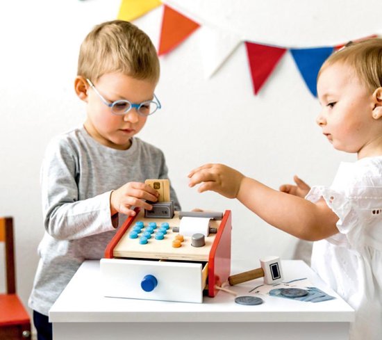 Playland houten Speelgoed kassa met Euro contant geld en munten + bankpas  te maak... | bol.com