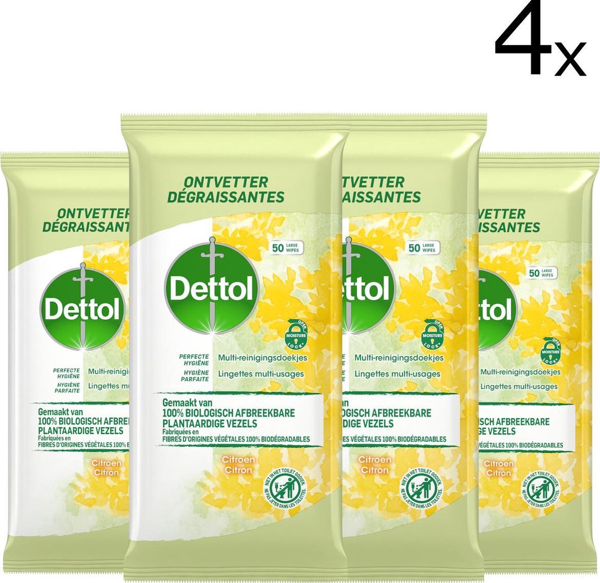 Bol.com Dettol Schoonmaakdoekjes Bio afbreekbaar Citrus - 50 stuks x4 aanbieding