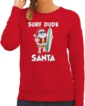 Surf dude Santa fun Kerstsweater / Kersttrui rood voor dames - Kerstkleding / Christmas outfit L