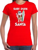 Surf dude Santa fun Kerst shirt / Kerst t-shirt rood voor dames - Kerstkleding / Christmas outfit XS