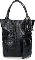 Manfield - Zwarte croco shopper