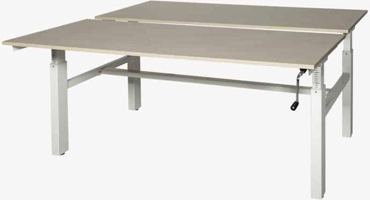 Schaffenburg Romeo Duo werkplek, zit/zit hoogte verstelbaar dmv slinger (62-85cm) voorzien van 180x80/80cm havana/ kersen licht 25mm melamine bladen en zwart H-poot frame Zwart (RAL9005)/Havanna
