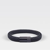 ARMBND® Heren armband - Navy Blauw Touw met Zwart Staal - Maat L - 23 cm lang - Origineel Cadeau Man
