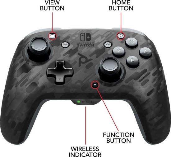 Faceoff Wireless Deluxe Controller - Neon Black Camo (Nintendo Switch) - PDP