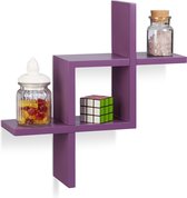 Relaxdays wandplank voor decoratie - cd-rek - hout - muurplank - fotoplank - vrij zwevend - violet
