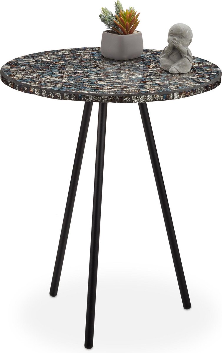 Decoratieve Terrastafel Spetebo Metalen Bijzettafel Met Mozaïekplaat – Decoratieve Tuintafel Voor Balkon & Terras Balkon Tafel Steen Blad