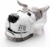 Pluche grijze wolven sloffen/pantoffels maat 34 - 36 voor kinderen - Wolven sloffen - Dierensloffen
