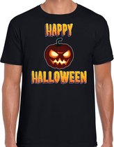 Halloween Happy Halloween horror pompoen verkleed t-shirt zwart voor heren - horror pompoen shirt / kleding / kostuum / horror outfit S