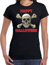 Happy Halloween horror schedel verkleed t-shirt zwart voor dames - horror schedel shirt / kleding / kostuum / horror outfit 2XL