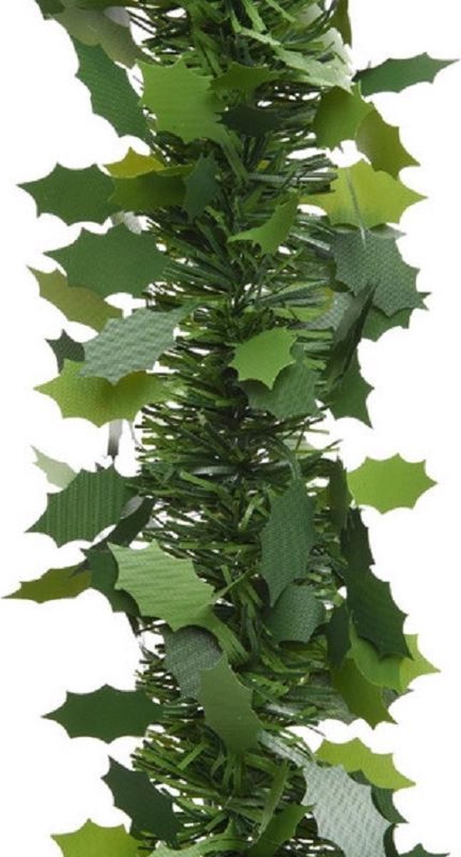 3x stuks groene lametta folie guirlande/slinger met hulstblad 10 x 270 cm - Kerstslingers kerstversiering