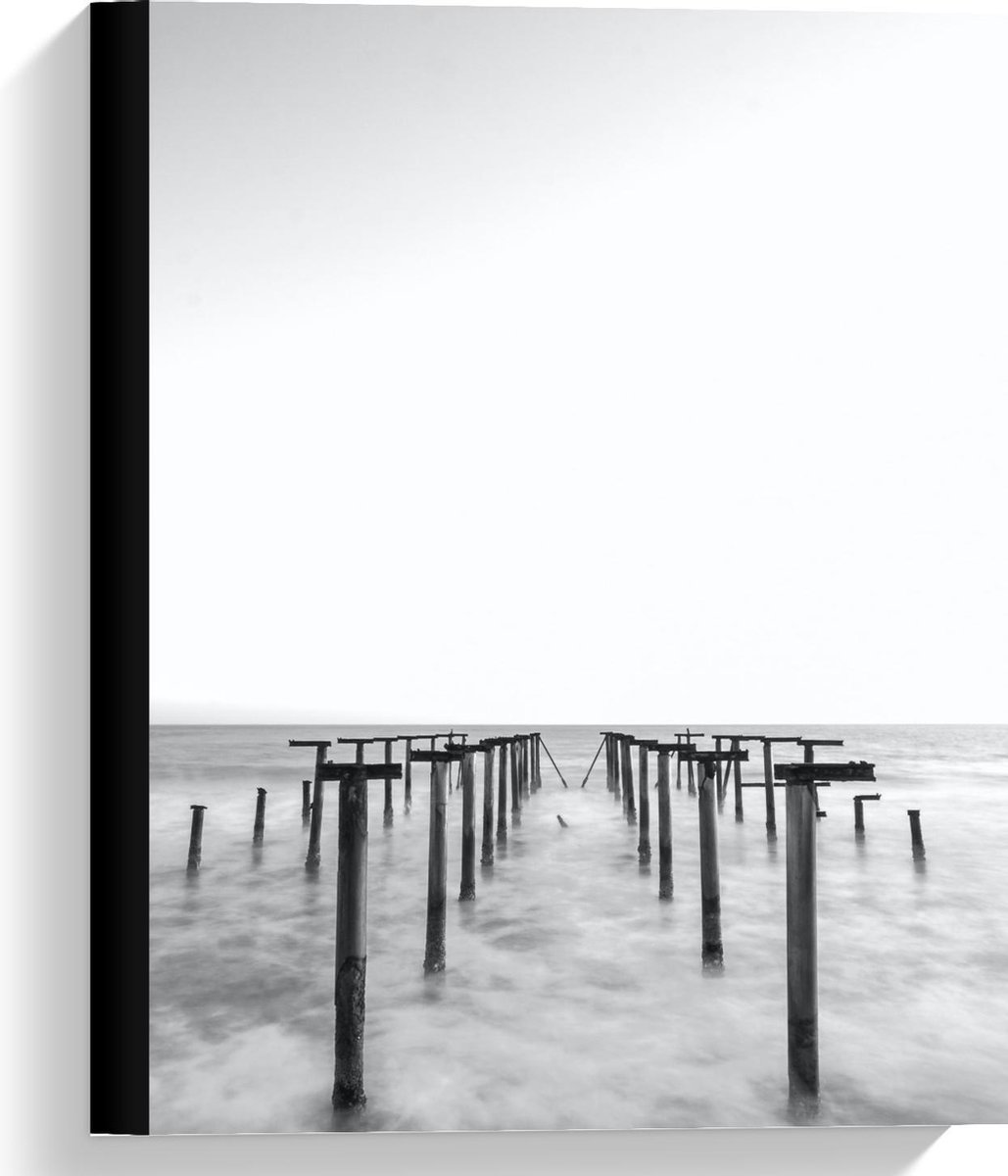 Canvas - Palen in het Water Zwart - Wit - 30x40cm Foto op Canvas Schilderij (Wanddecoratie