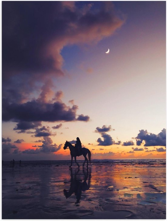 Affiche – Cheval au bord de la mer avec coucher de soleil - Photo 30x40cm  sur papier... | bol.com