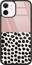 iPhone 12 mini hoesje glass - Stippen roze | Apple iPhone 12 Mini case | Hardcase backcover zwart
