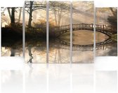 Schilderij , Brug in mistig bos  , multikleur  ,4 maten , 5 luik , wanddecoratie , Premium print , XXL