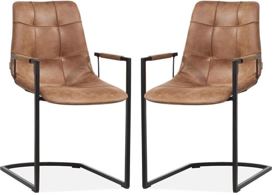 Stoel Condor met armleuning freeswing poot kleur Cognac - set van 2 stoelen  | bol.com