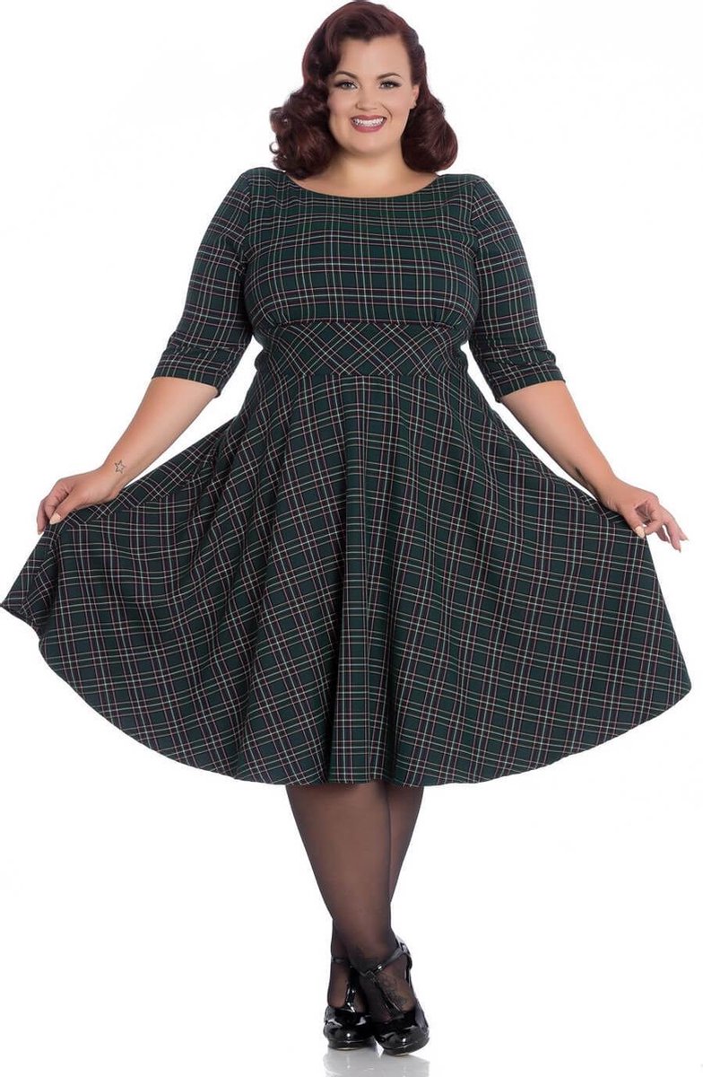 Hell Bunny Peebles Tartan 50 s Swing Jurk Groen bol