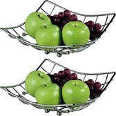 2x Metalen fruitschalen/fruitmanden 26 x 24 x 9 cm - Vierkante fruitschaal/fruitmand