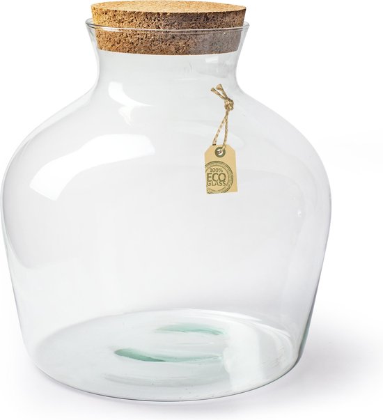 Transparante terrarium vaas/vazen van eco glas 24 x 30 cm met kurk dop/ deksel -... | bol.com
