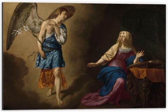 Dibond - Oude Meesters - De verkondiging aan Maria, Adriaen van de Velde, 1667 - 60x40cm Foto op Aluminium (Met Ophangsysteem)