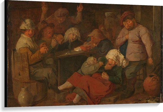 Canvas  - Oude Meesters - Boerendrinkpartij, Adriaen Brouwer, 1620 - 1630 - 120x80cm Foto op Canvas Schilderij (Wanddecoratie op Canvas)