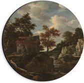 Dibond Wandcirkel - Oude Meesters - Rotsachtig landschap, Jacob Isaacksz van Ruisdael - 20x20cm Foto op Aluminium Wandcirkel (met ophangsysteem)