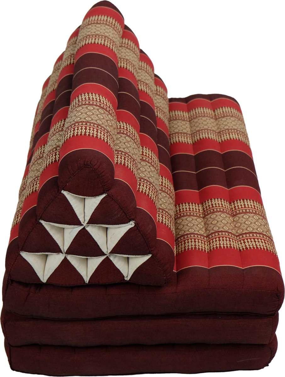 Fine Asianliving Thais Kussen Meditatie Driehoek Vloer Ligmat Yoga Uitklapbaar Kapok 80x190cm XXXL Bordeauxrood Meditatie Mat Matras