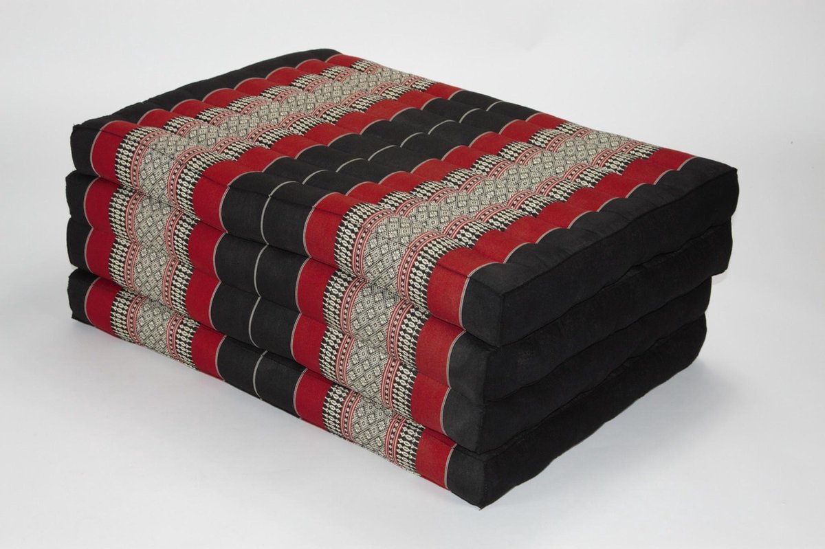Fine Asianliving Thais Kussen Matras Gevouwen 80x200cm Mat Kussen XXXL Zwart Rood Meditatie Mat Matras